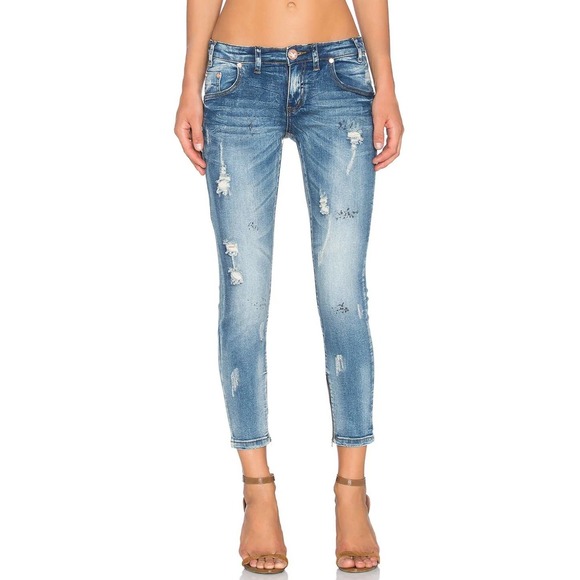 One Teaspoon Jeans One Teaspoon Firebird Ll Destroyed Crop Paint Splatter Jeans In Blue